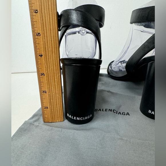 Balenciaga heeled sandals strappy black open toe wedge block heel logo sz 41 11 - Picture 5 of 8